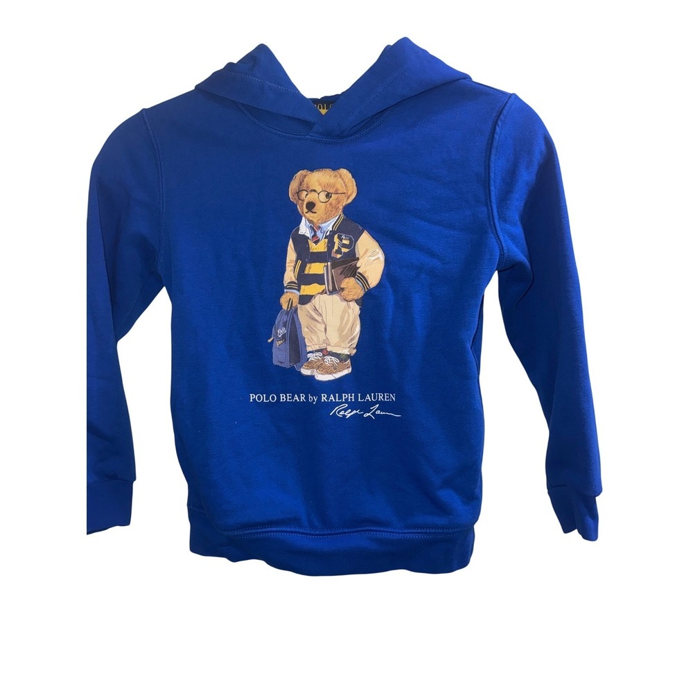 Polo Ralph Lauren Kids Royal Blue Polo Bear Fleece Hoodie Sweatshirt Size 7